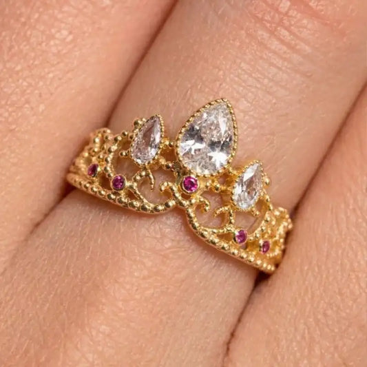 Anillo Corona | Baño de Oro + Estuche de Lujo Rosa✨